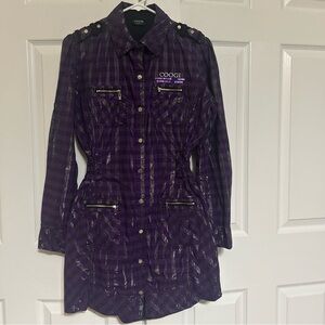 Coogi Purple & Black Shiny & Sexy Long Sleeve Shirt Dress Size Medium
